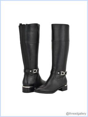 Calvin Klein Faux Leather Pointy Toe Mid-Calf Casual Boots